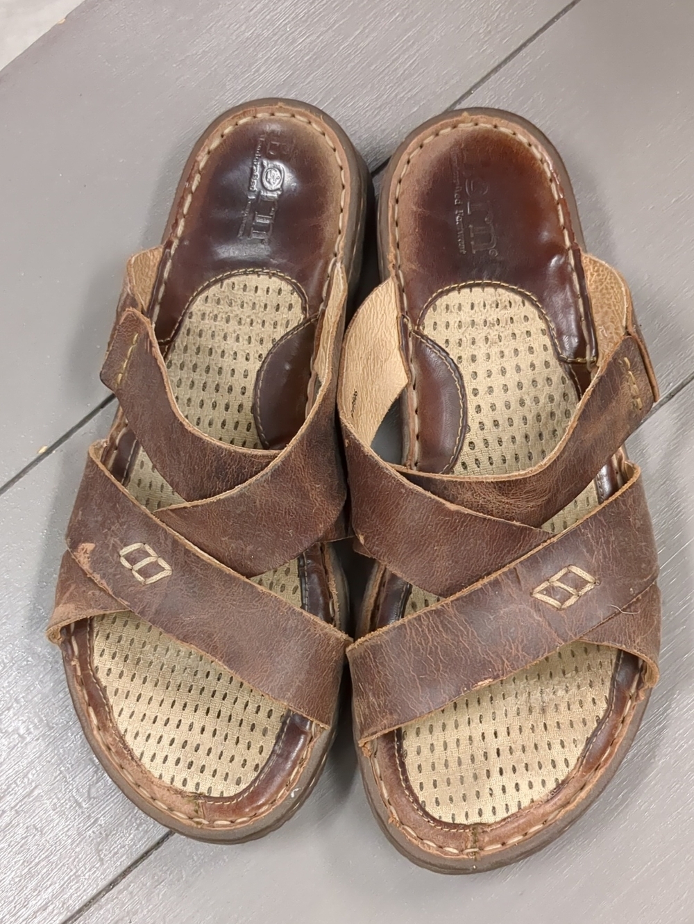 Born Brown Leather Cross-Strap Sandals